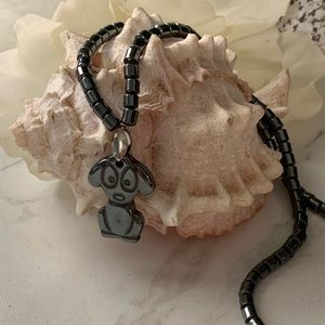 Cute dog hematite necklace.